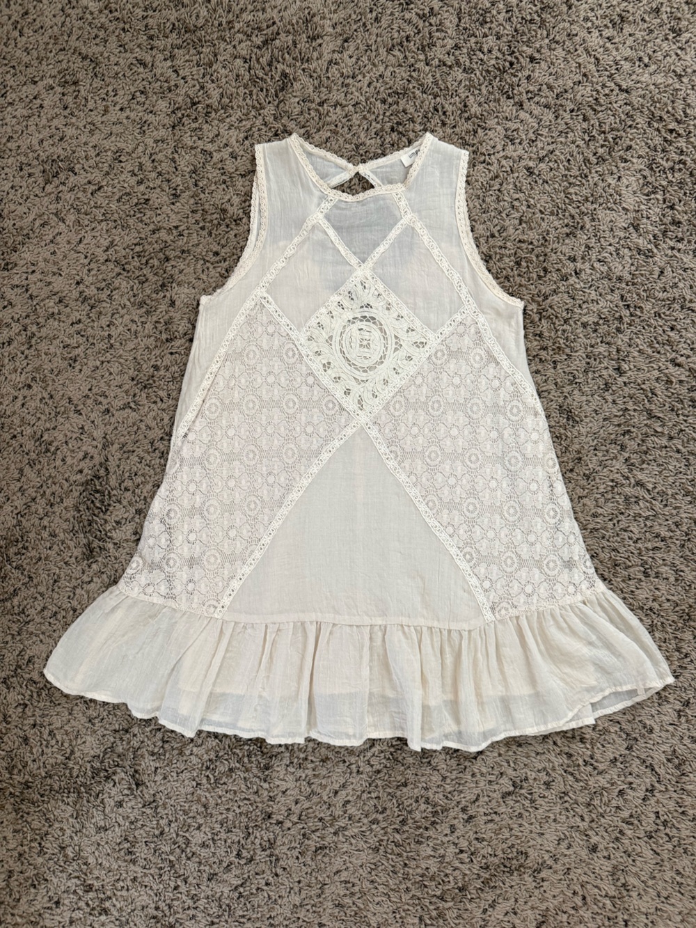 Umgee Cream Lace Trim Ruffle Hem Tank Dress size S